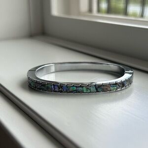 Elegant Silver tone Abalone Bangle Bracelet magnetic closure iridescent shell